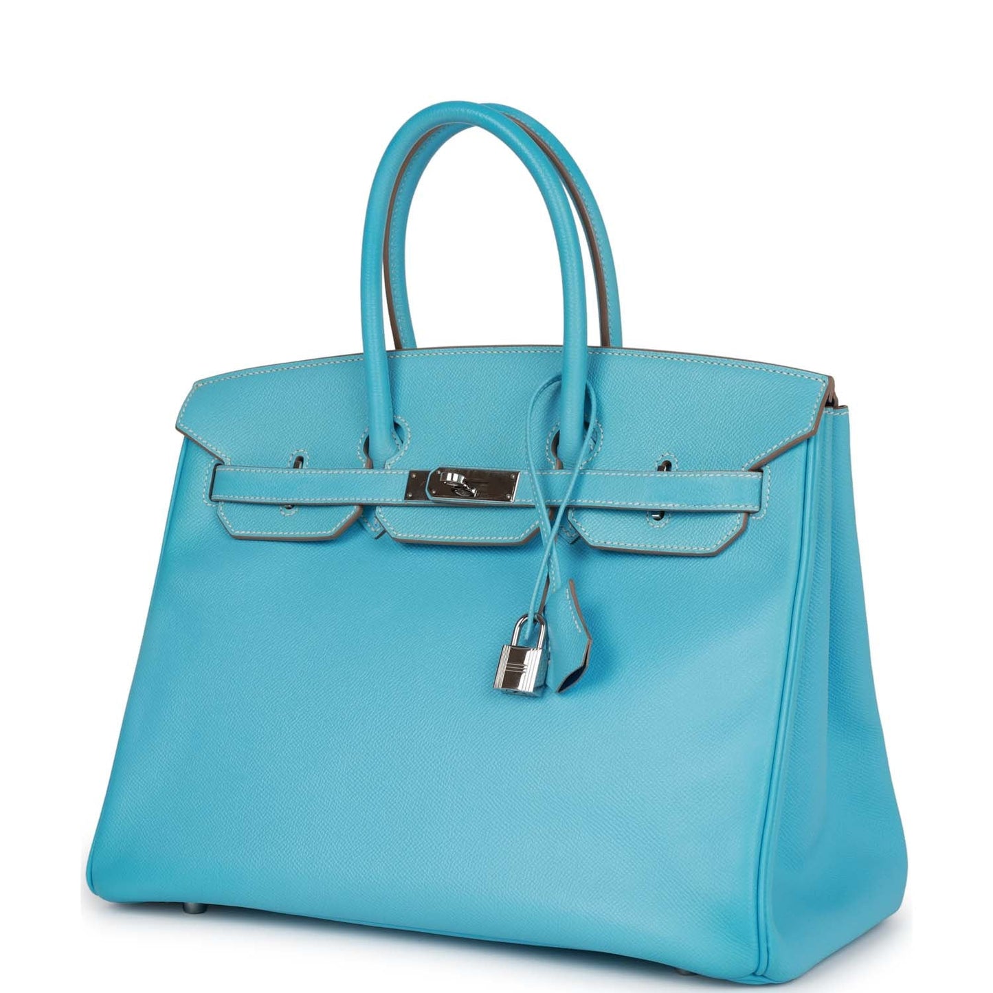 Pre-owned Hermes Birkin 35 Celeste Candy Epsom Palladium Hardware