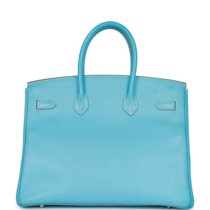 Pre-owned Hermes Birkin 35 Celeste Candy Epsom Palladium Hardware