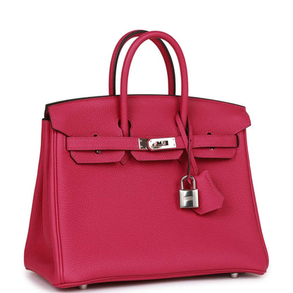 Pre-owned Hermes Birkin 25 Rose Pourpre Togo Palladium Hardware