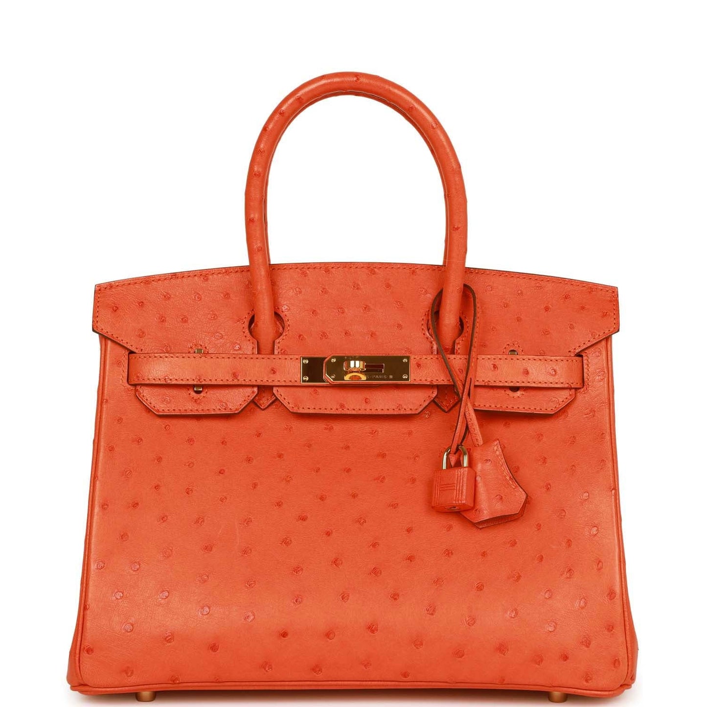 Pre-owned Hermes Birkin 30 Tangerine Ostrich Gold Hardware