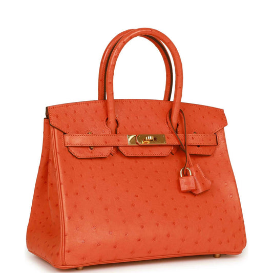 Pre-owned Hermes Birkin 30 Tangerine Ostrich Gold Hardware