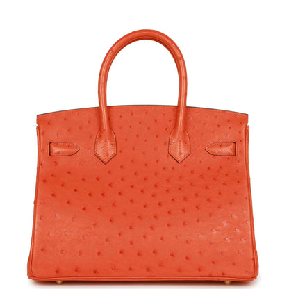 Pre-owned Hermes Birkin 30 Tangerine Ostrich Gold Hardware