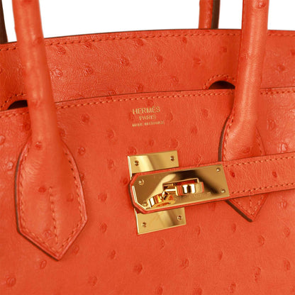 Pre-owned Hermes Birkin 30 Tangerine Ostrich Gold Hardware