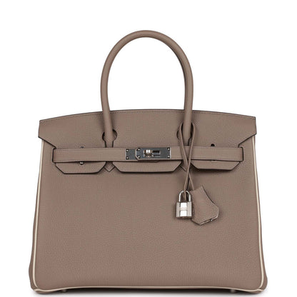 Pre-owned Hermes Special Order (HSS) Birkin 30 Gris Tourterelle and Craie Togo Palladium Hardware