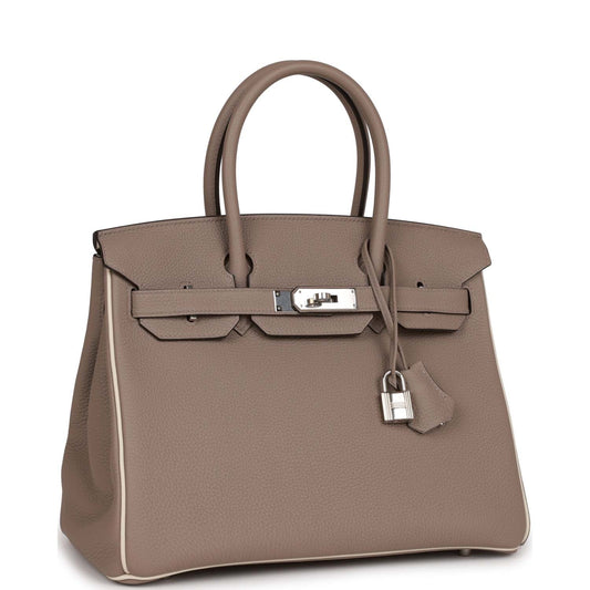 Pre-owned Hermes Special Order (HSS) Birkin 30 Gris Tourterelle and Craie Togo Palladium Hardware