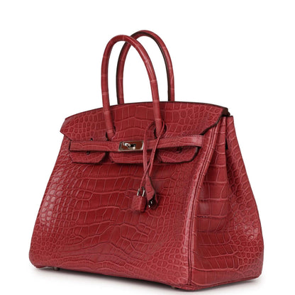 Pre-owned Hermes Birkin 35 Bois de Rose Matte Alligator Palladium Hardware