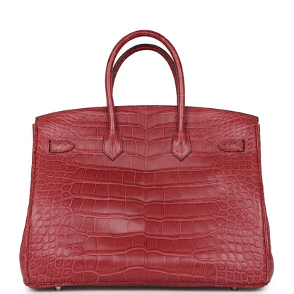 Pre-owned Hermes Birkin 35 Bois de Rose Matte Alligator Palladium Hardware