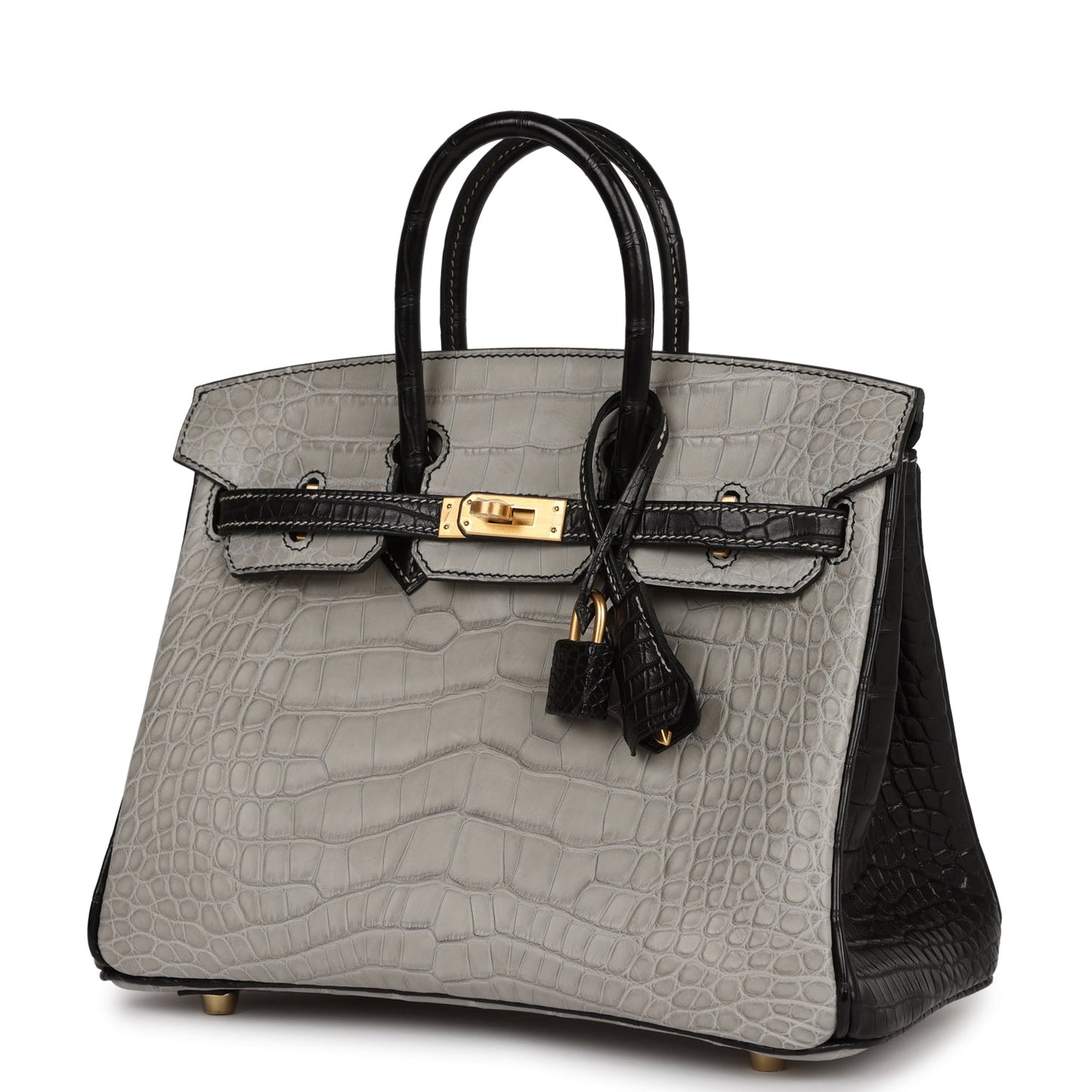 Hermes Special Order (HSS) Birkin 25 Gris Perle and Black Matte Alligator Brushed Gold Hardware