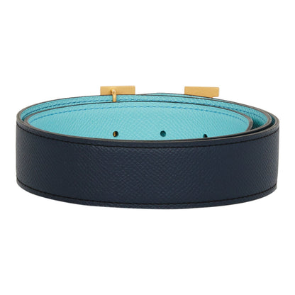 Hermes 32mm Reversible Bleu Indigo/Bleu Atoll Constance H Belt 75cm Guilloche Gold Buckle