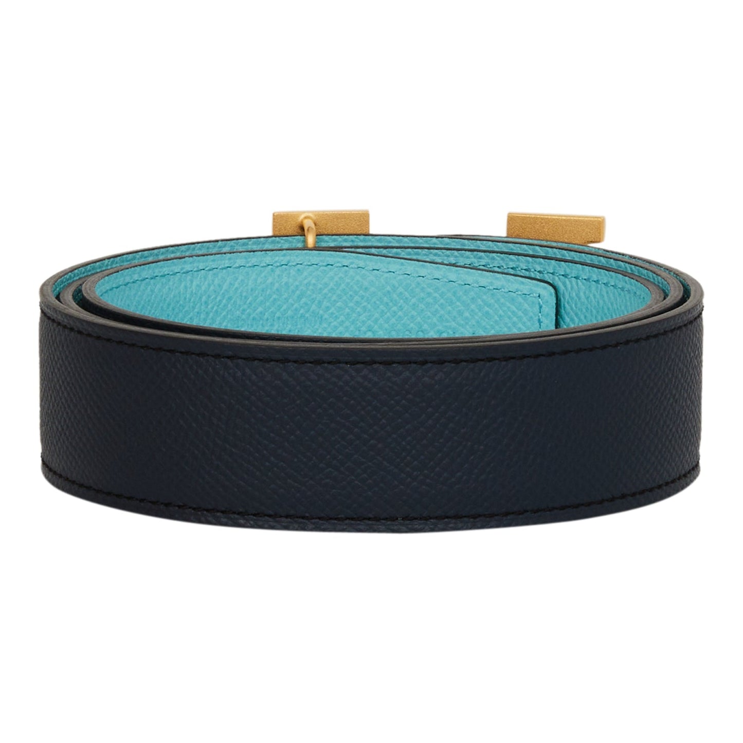 Hermes 32mm Reversible Bleu Indigo/Bleu Atoll Constance H Belt 85cm Guilloche Gold Buckle