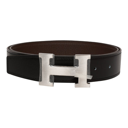 Hermes 32mm Reversible Black/Chocolate Constance H Belt 95cm Gris Moyen Buckle