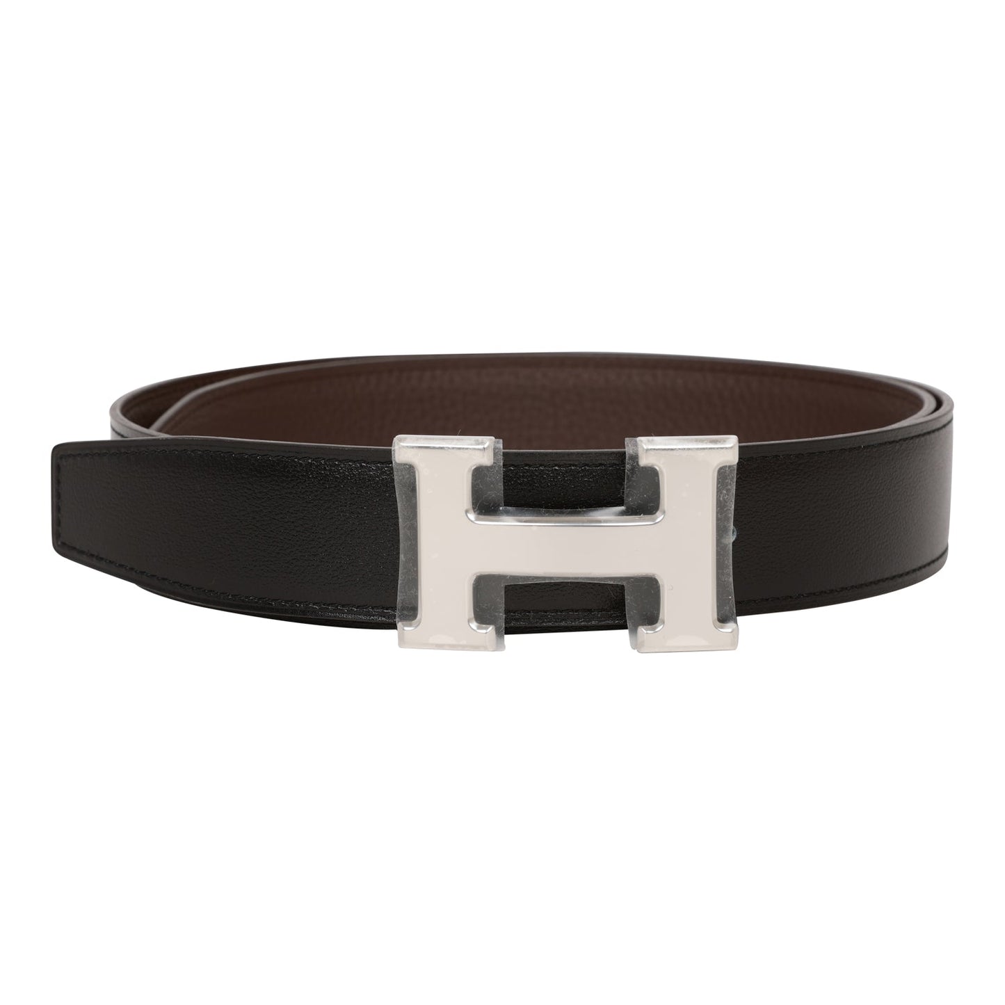 Hermes 32mm Reversible Black/Chocolate Constance H Belt 85cm Palladium Buckle