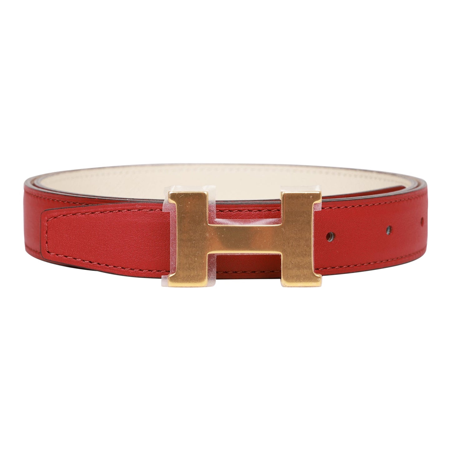 Hermes 24mm Reversible Rouge H/White Constance H Belt 85cm Gold Buckle