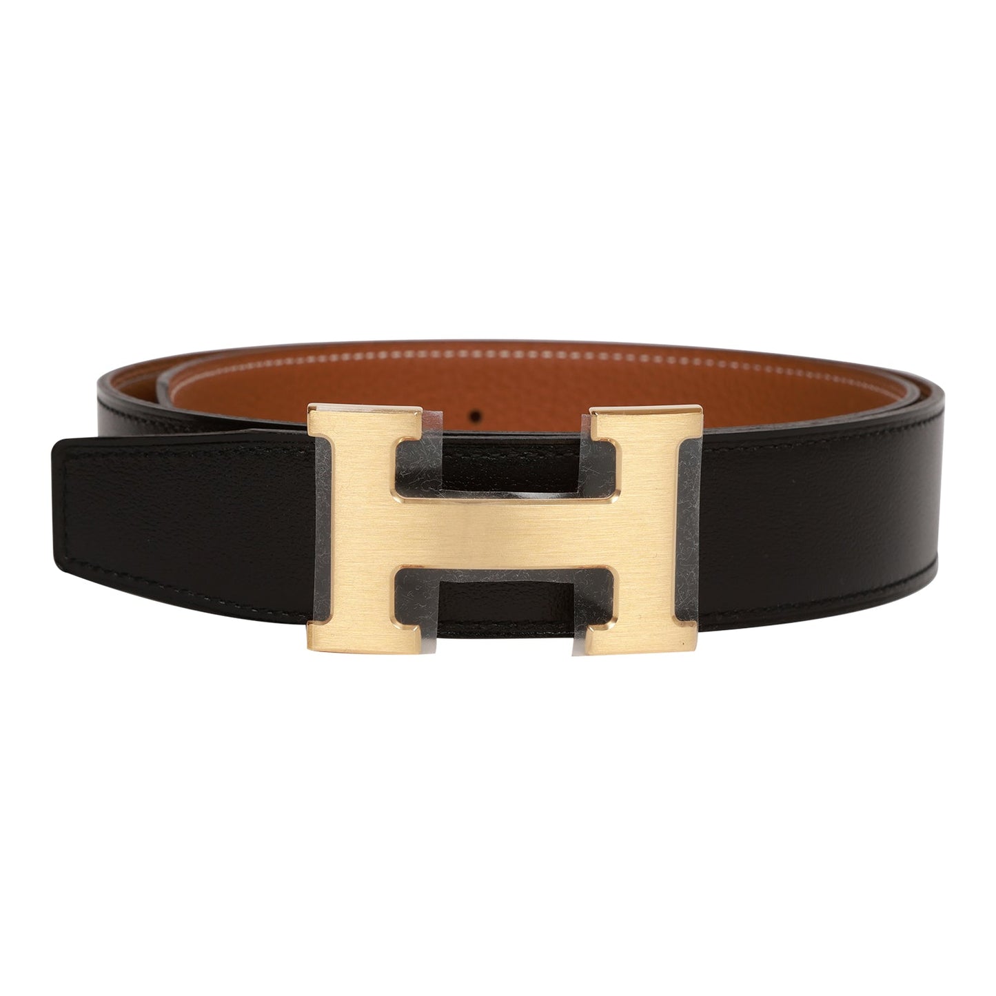 Hermes 32mm Reversible Black/Gold Constance H Belt 75cm Brushed Gold Buckle