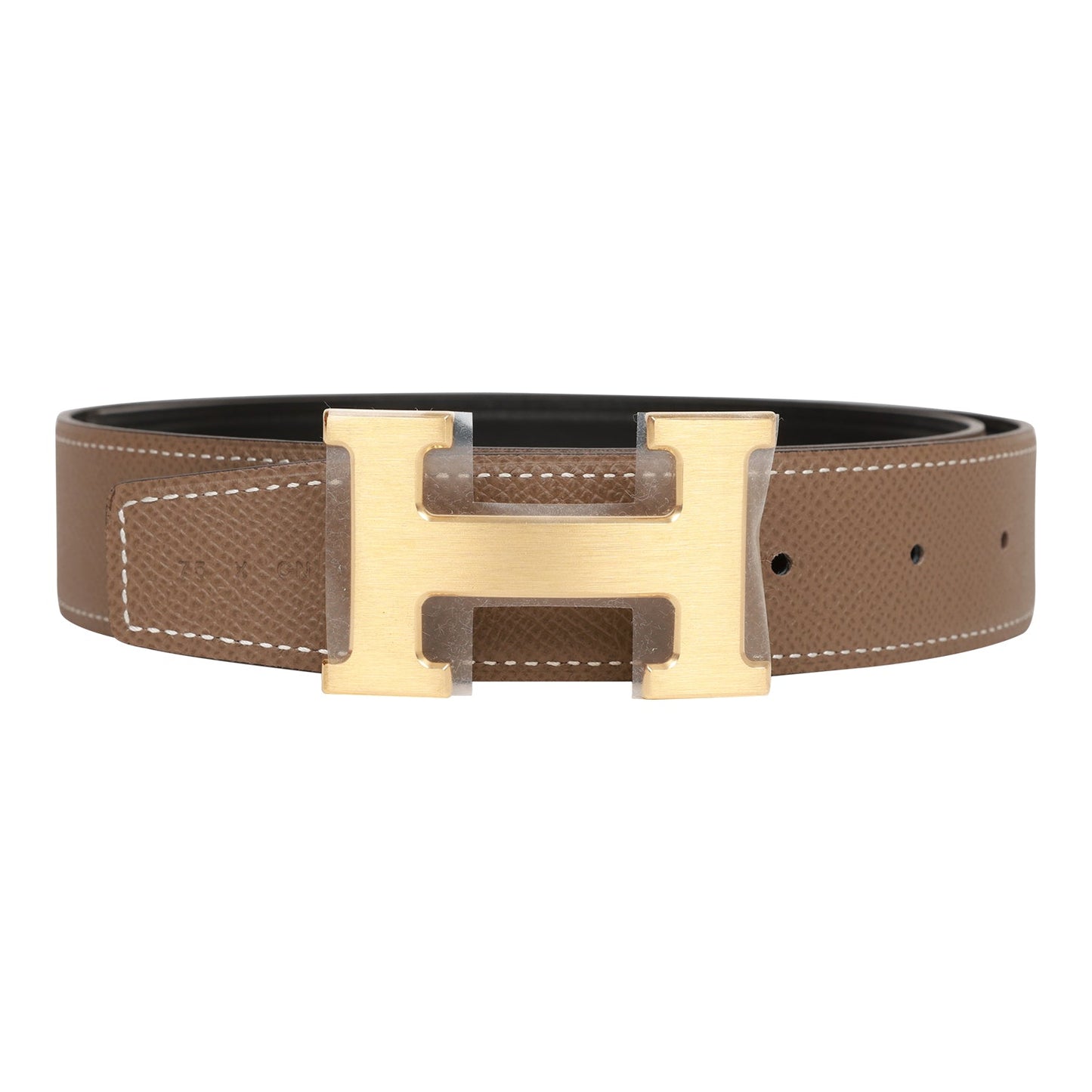 Hermes 32mm Reversible Etoupe/Black Constance H Belt 75cm Brushed Gold Buckle