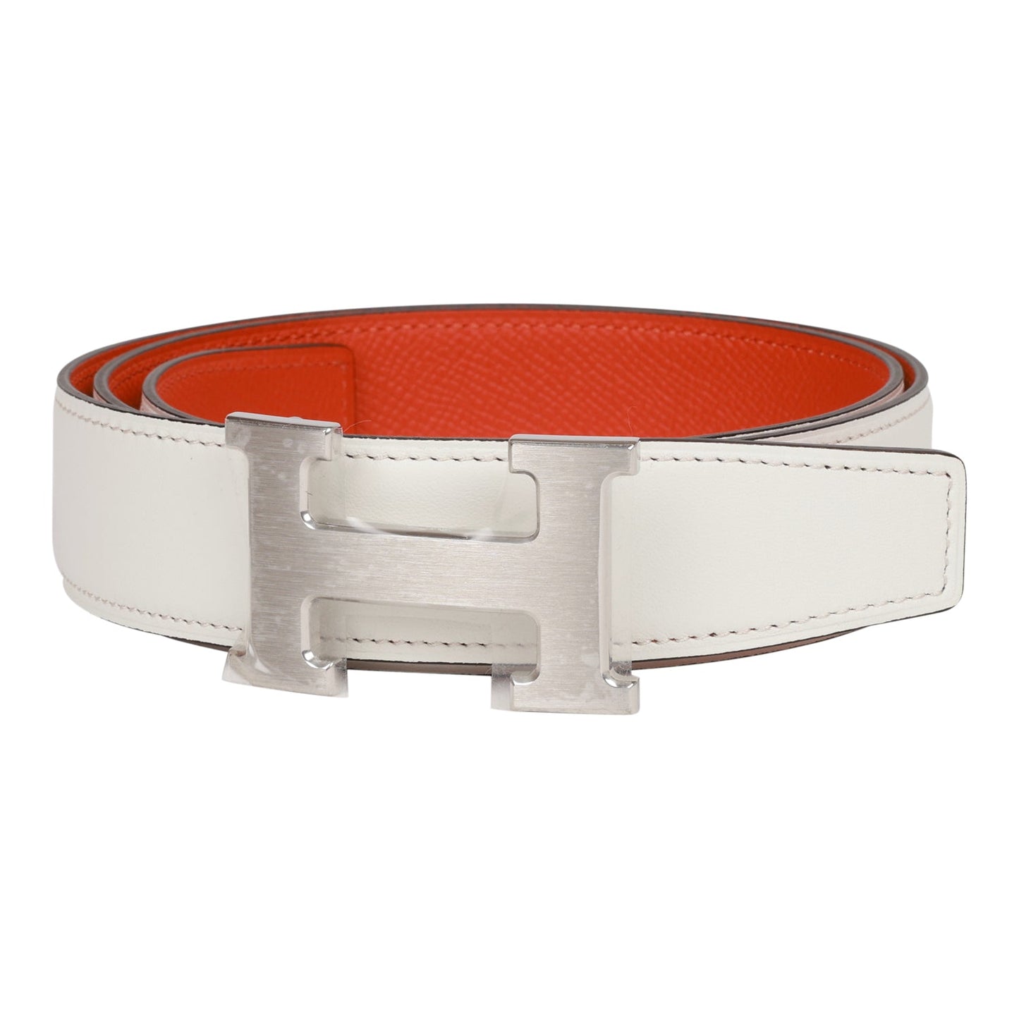 Hermes 32mm Reversible White/Feu Constance H Belt 80cm Brushed Palladium Buckle