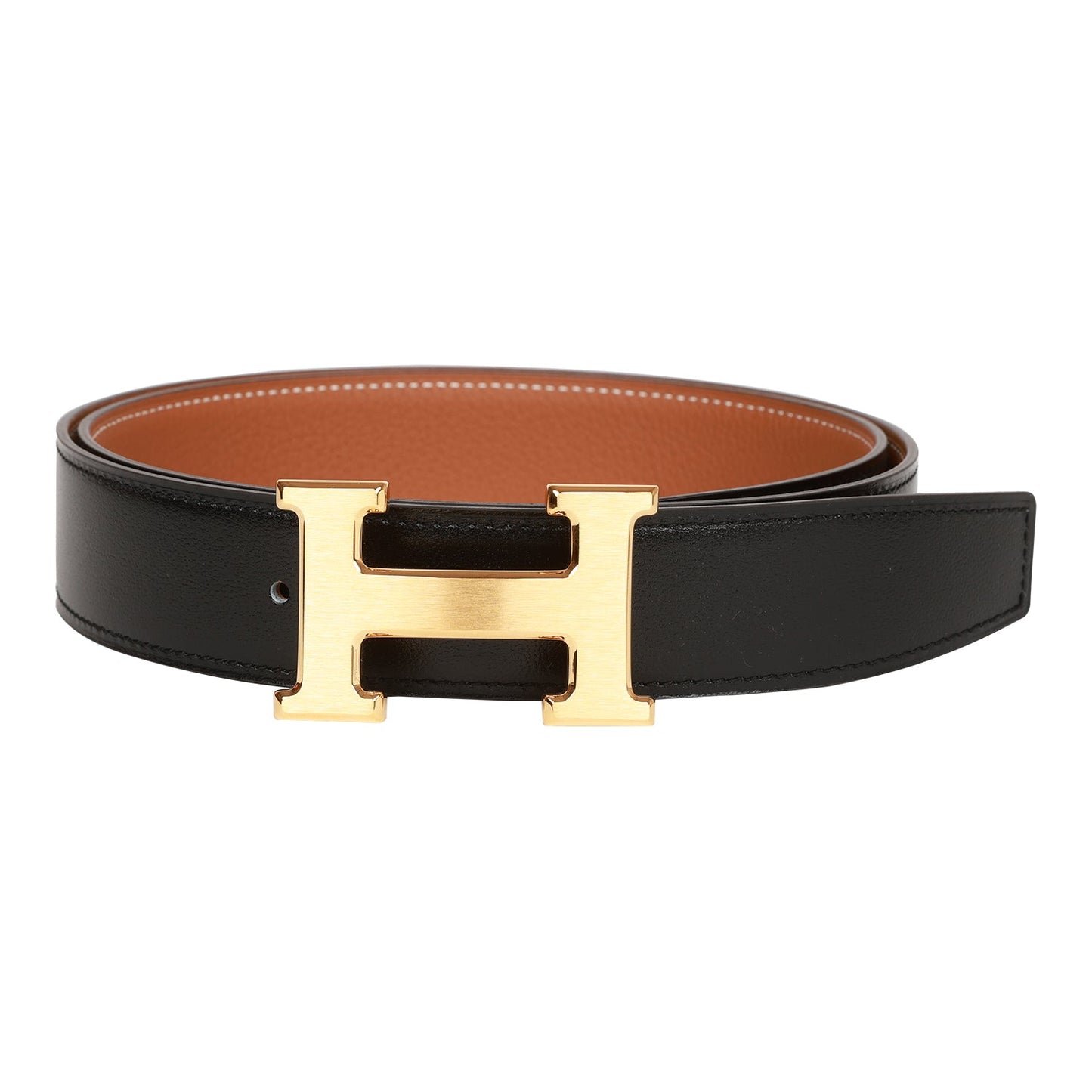 Hermes 32mm Reversible Black/Gold Constance H Belt 85cm Brushed Gold Buckle