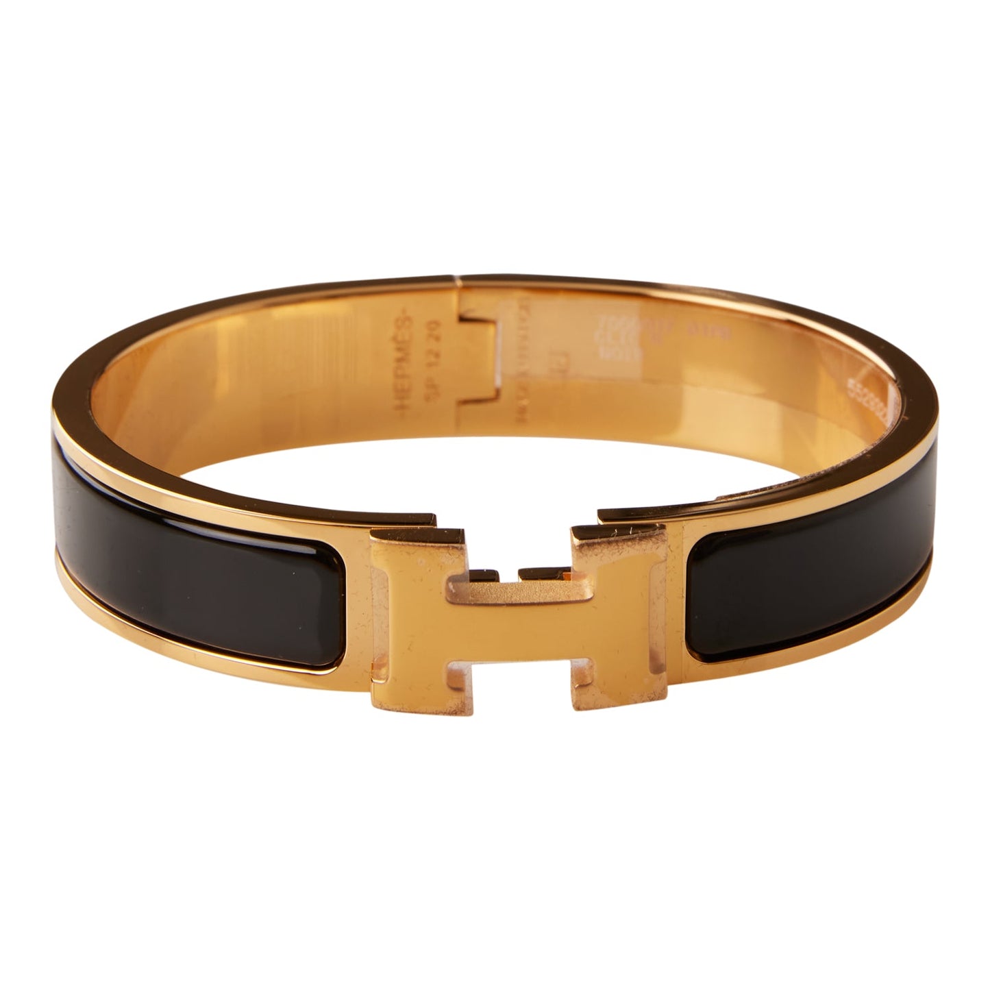 Hermes Black Clic Clac H Narrow Enamel Bracelet PM GHW