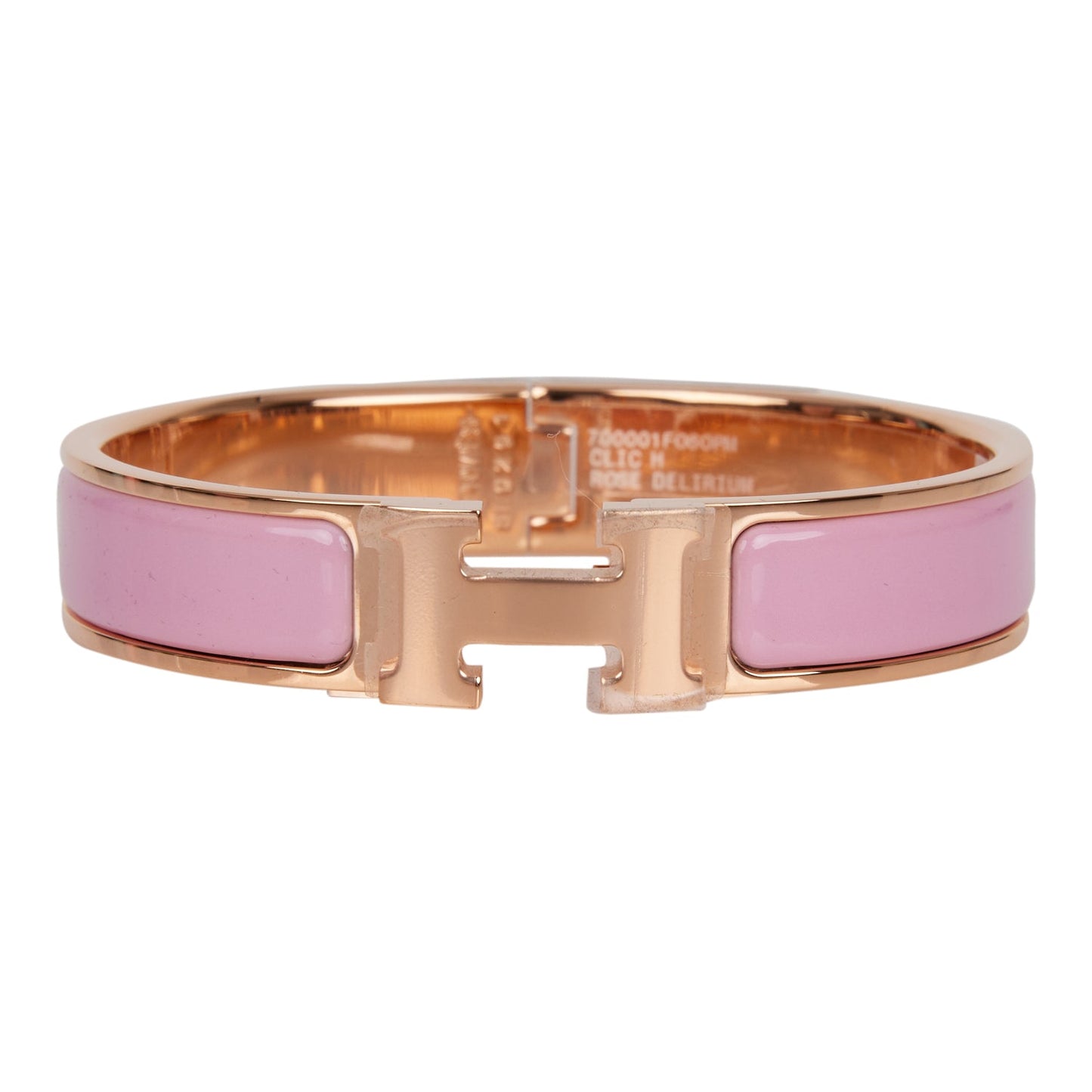 Hermes Rose Delirium Clic Clac H Narrow Enamel Bracelet PM RGHW