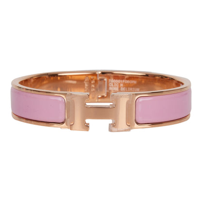 Hermes Rose Delirium Clic Clac H Narrow Enamel Bracelet PM RGHW