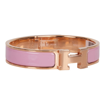 Hermes Rose Delirium Clic Clac H Narrow Enamel Bracelet PM RGHW