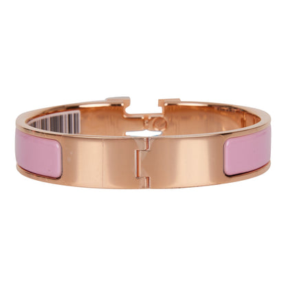 Hermes Rose Delirium Clic Clac H Narrow Enamel Bracelet PM RGHW