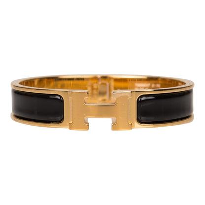 Hermes Black Clic Clac H Narrow Enamel Bracelet PM GHW