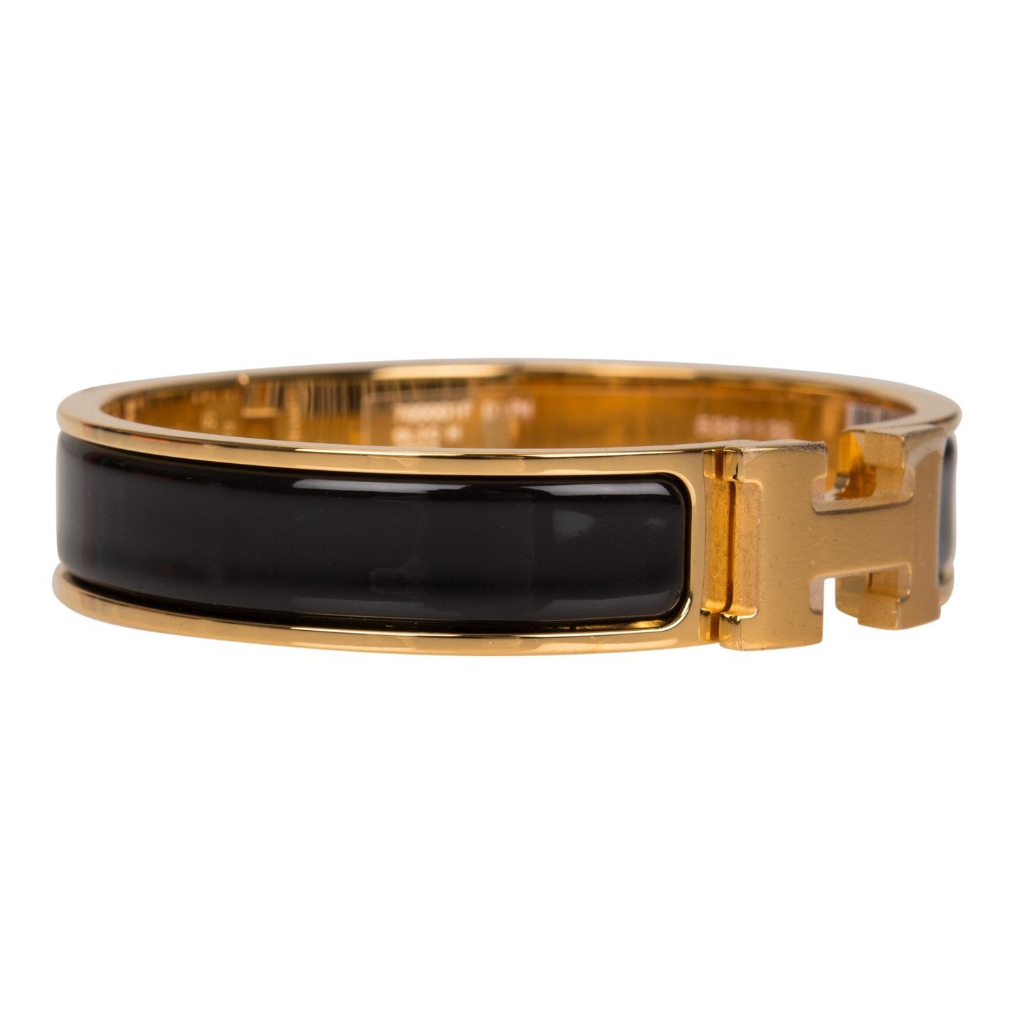 Hermes Black Clic Clac H Narrow Enamel Bracelet PM GHW