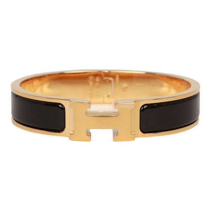 Hermes Black Clic Clac H Narrow Enamel Bracelet PM GHW