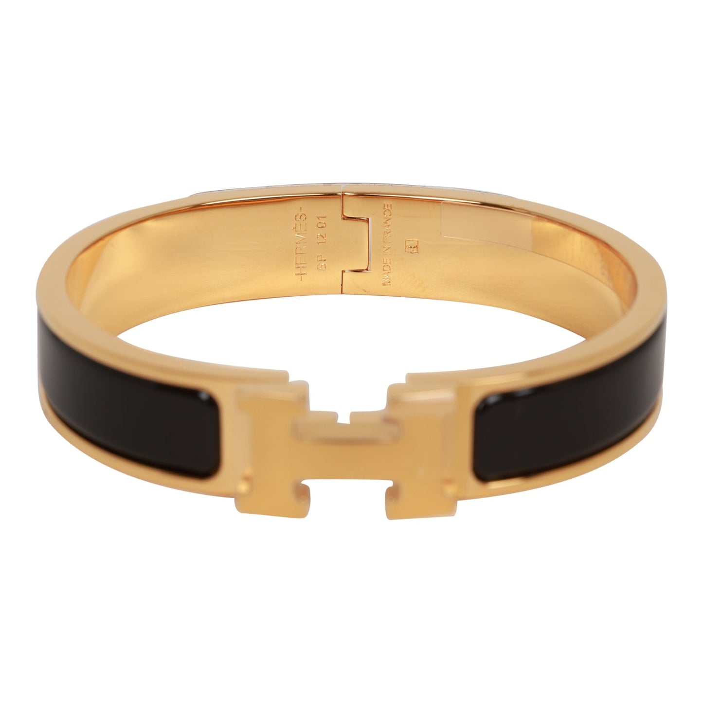 Hermes Black Clic Clac H Narrow Enamel Bracelet PM GHW