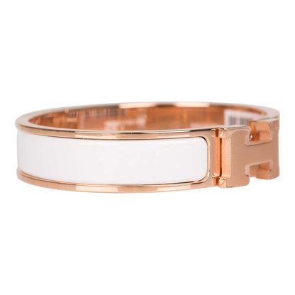 Hermes White Clic Clac H Narrow Enamel Bracelet PM RGHW