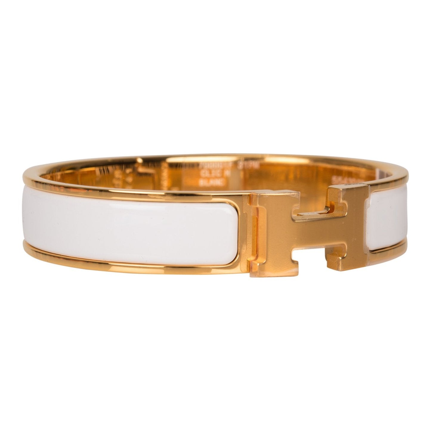 Hermes White Clic Clac H Narrow Enamel Bracelet PM GHW