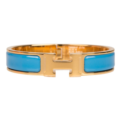 Hermes Bleu Album Clic Clac H Narrow Enamel Bracelet PM GHW