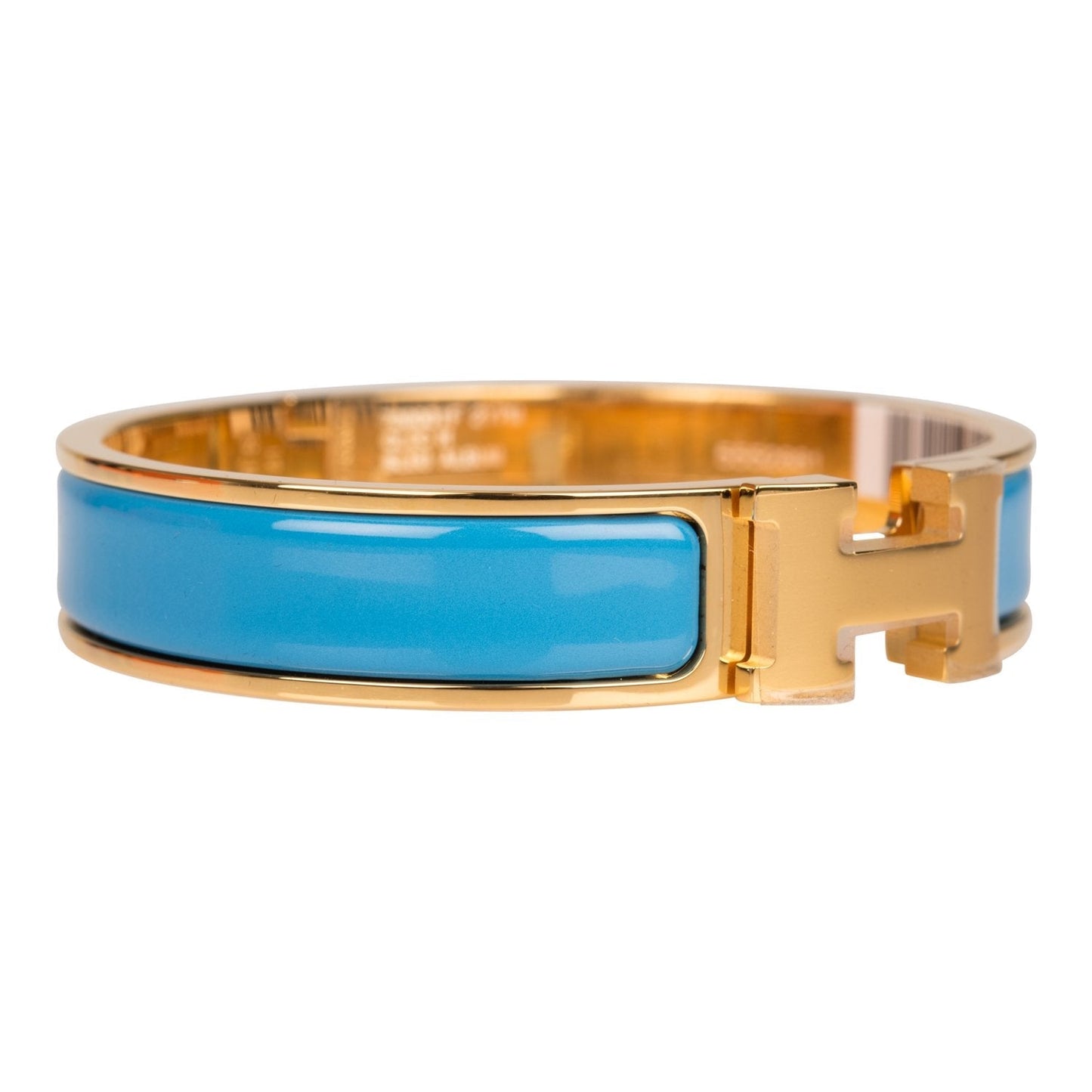 Hermes Bleu Album Clic Clac H Narrow Enamel Bracelet PM GHW