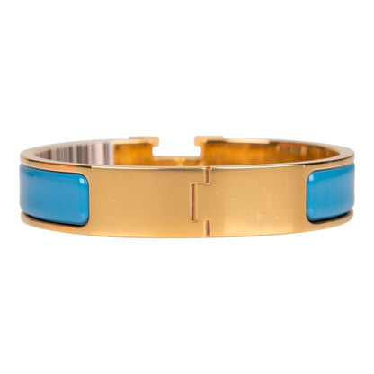 Hermes Bleu Album Clic Clac H Narrow Enamel Bracelet PM GHW