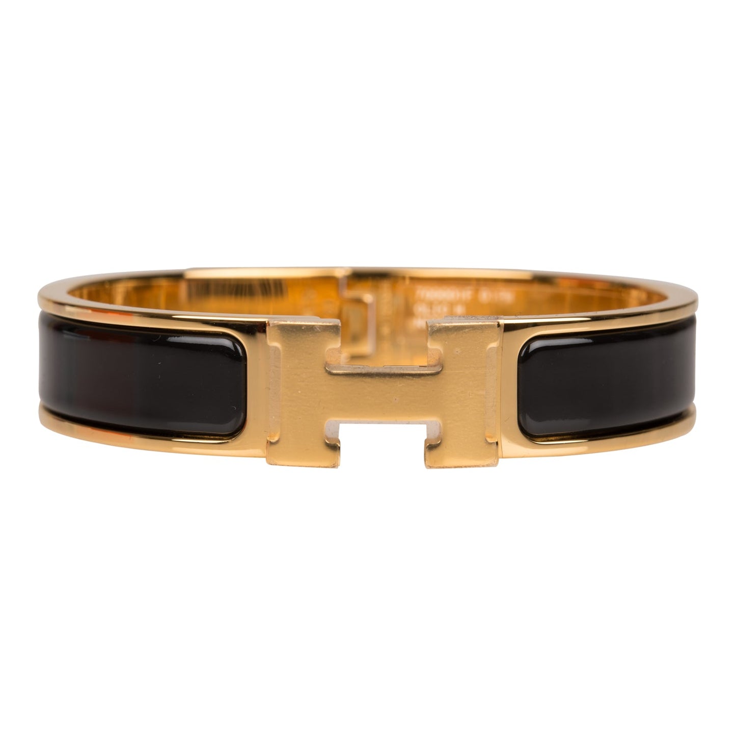 Hermes Black Clic Clac H Narrow Enamel Bracelet PM GHW