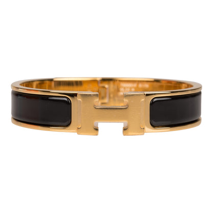 Hermes Black Clic Clac H Narrow Enamel Bracelet PM GHW