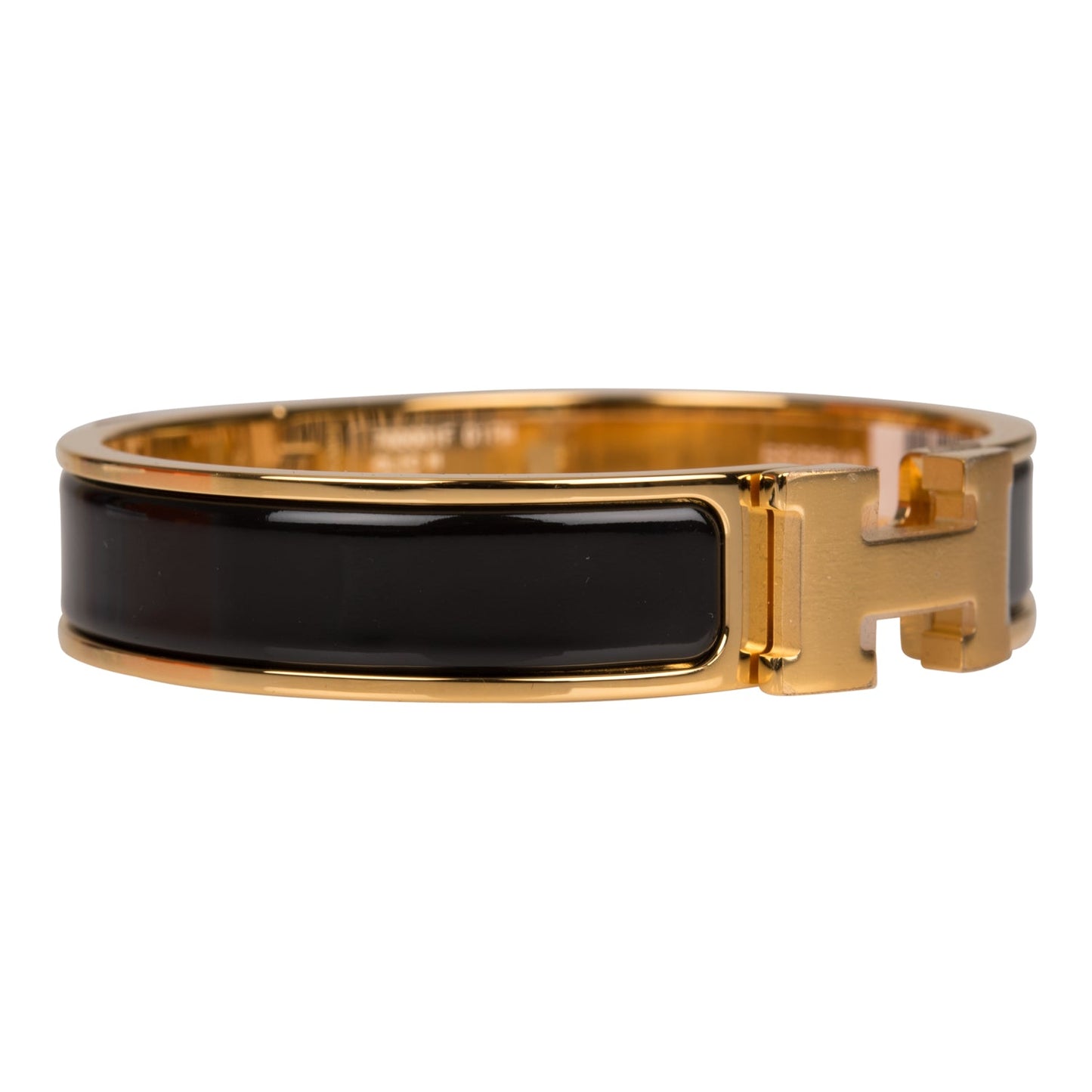 Hermes Black Clic Clac H Narrow Enamel Bracelet PM GHW