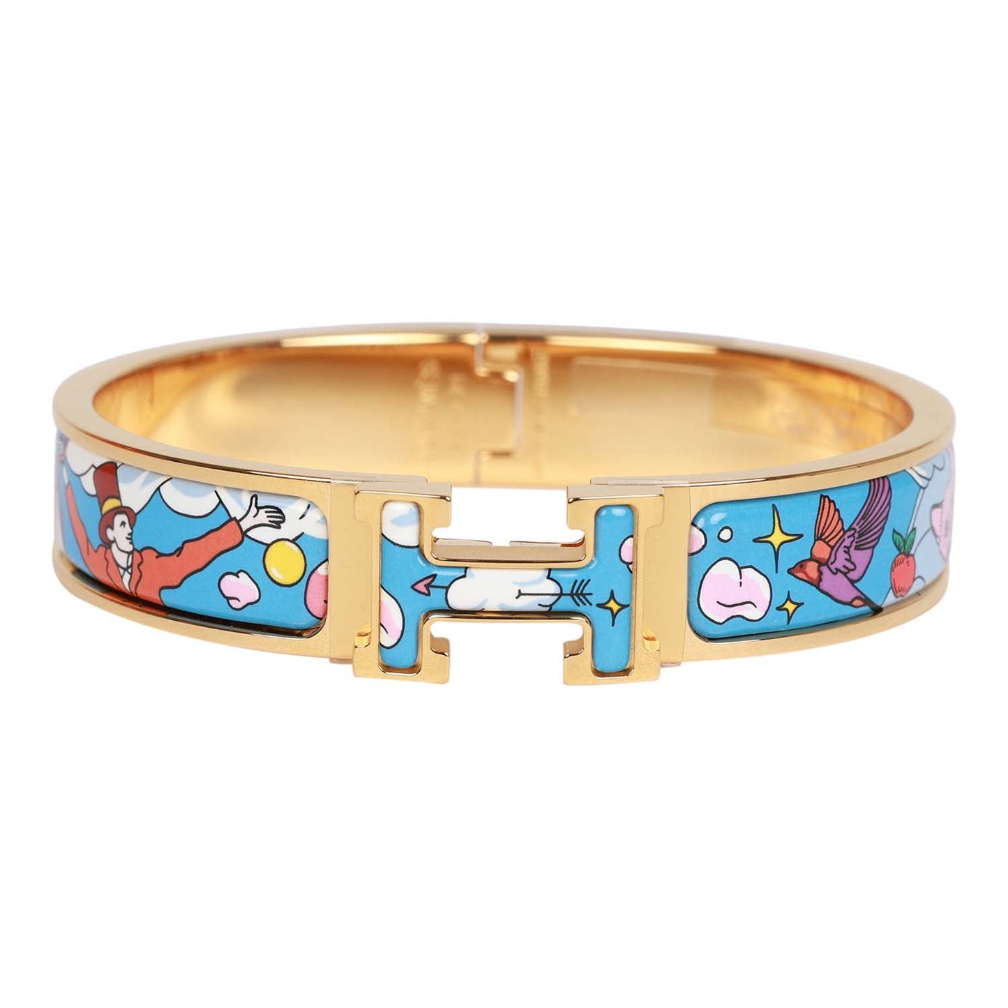 Hermes "Les Nuages Flamboyante" Clic Clac H Narrow Enamel Bracelet