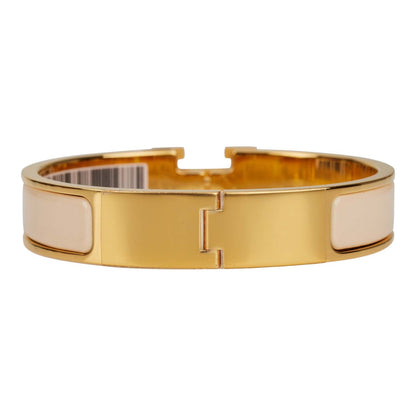 Hermes Beige Nacre Clic Clac H Narrow Enamel Bracelet PM GHW