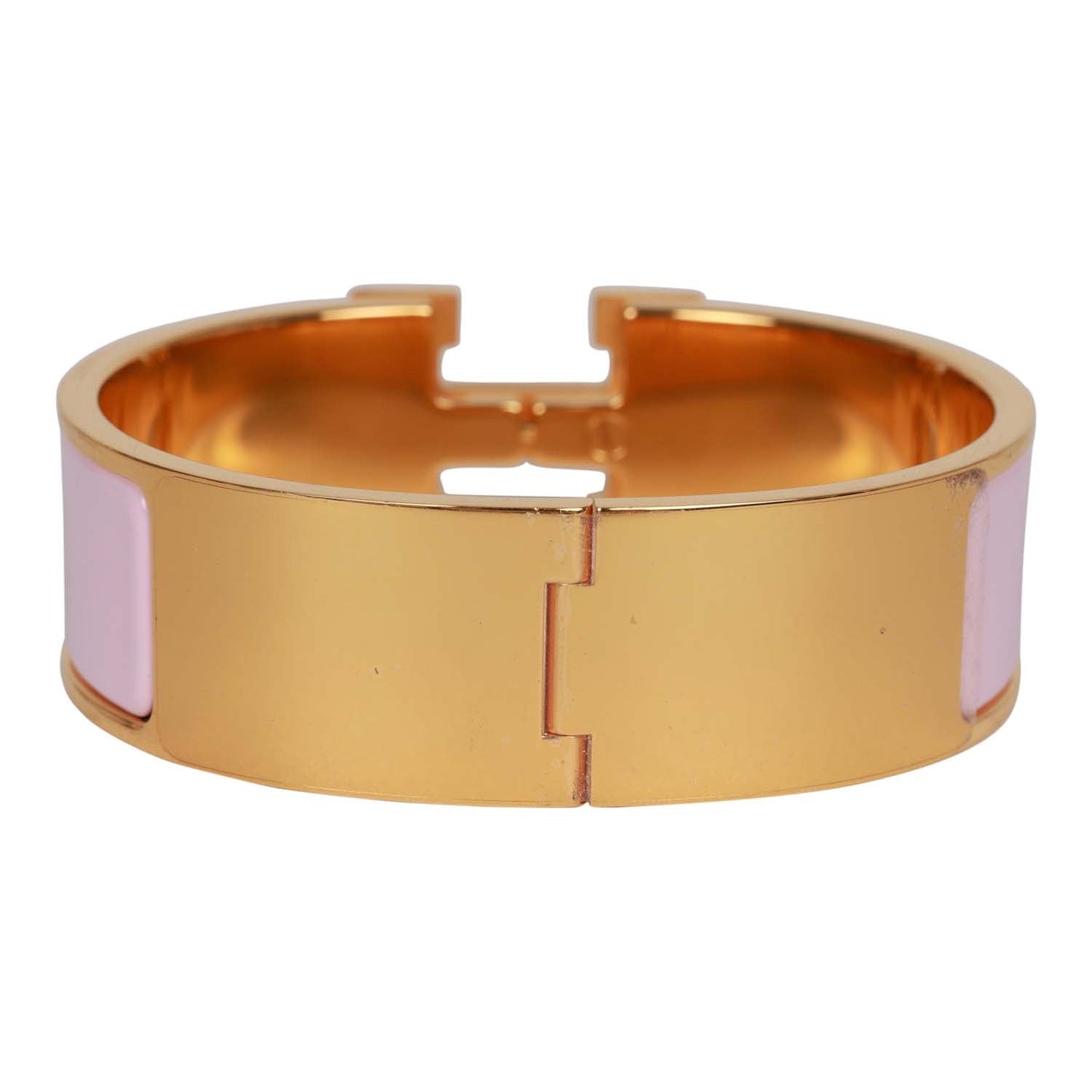 Pre-owned Hermes "Rose Dragee" Wide Enamel Bracelet GM Gold Hardware