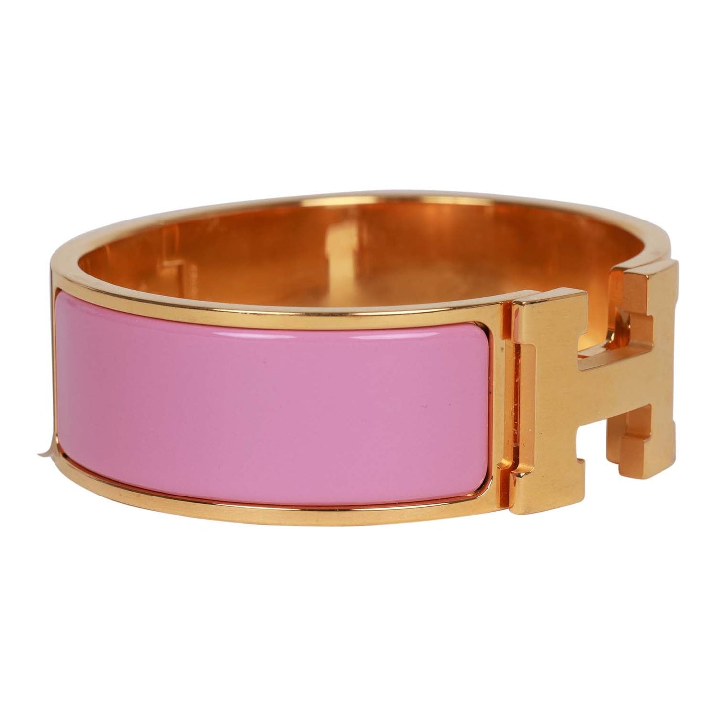 Hermes "Rose Nacarat" Wide Enamel Bracelet GM Gold Hardware