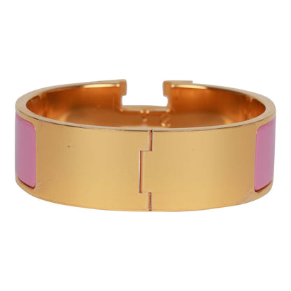 Hermes "Rose Nacarat" Wide Enamel Bracelet GM Gold Hardware