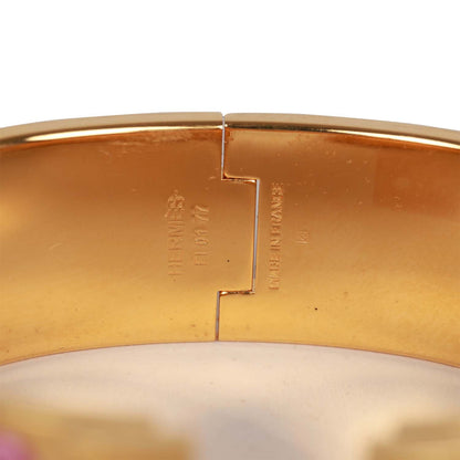 Hermes "Rose Nacarat" Wide Enamel Bracelet GM Gold Hardware