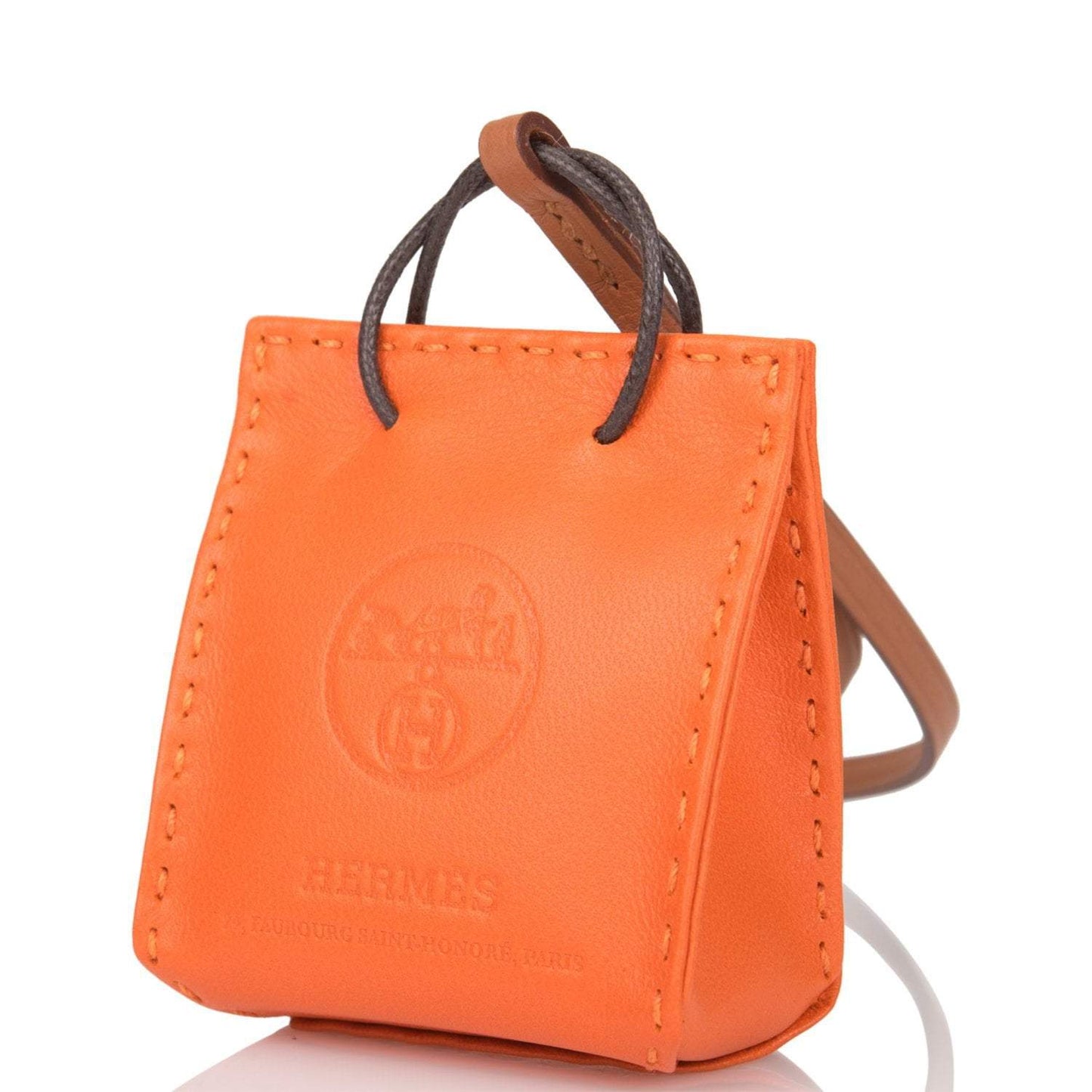 Hermes Orange Mini Shopping Bag Charm