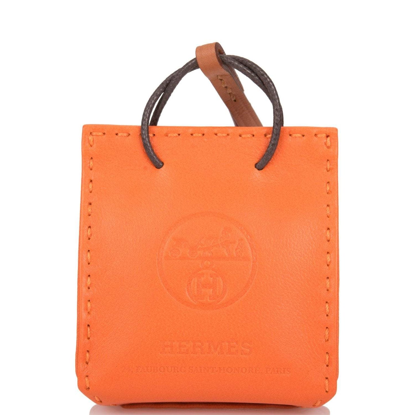 Hermes Orange Mini Shopping Bag Charm