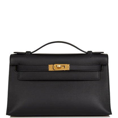 Hermes Kelly Pochette Black Swift Gold Hardware