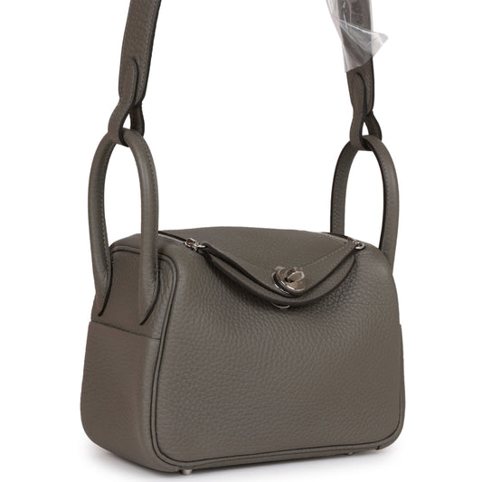 Hermes Mini Lindy Gris Meyer Clemence Palladium Hardware