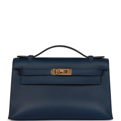 Hermes Kelly Pochette Bleu Navy Swift Gold Hardware