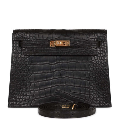 Hermes Kelly Danse II Black Matte Alligator Gold Hardware